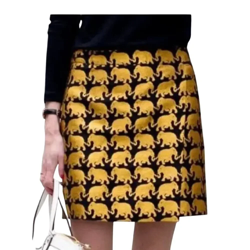 J.Crew Women’s 2 Mini Skirt Elephant Parade Origami Black Gold - Picture 8 of 8